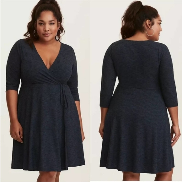 torrid Dresses & Skirts - [torrid] Teal Ribbed Knit Faux Wrap Dress